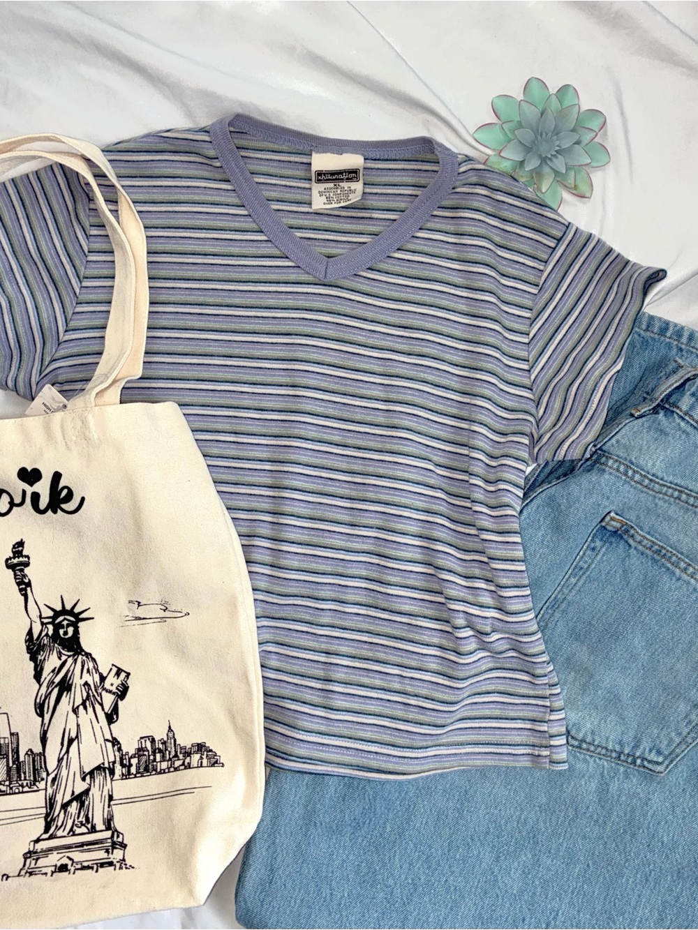 Lavender Striped V-Neck Cotton Crop Top Spring & Summer Top